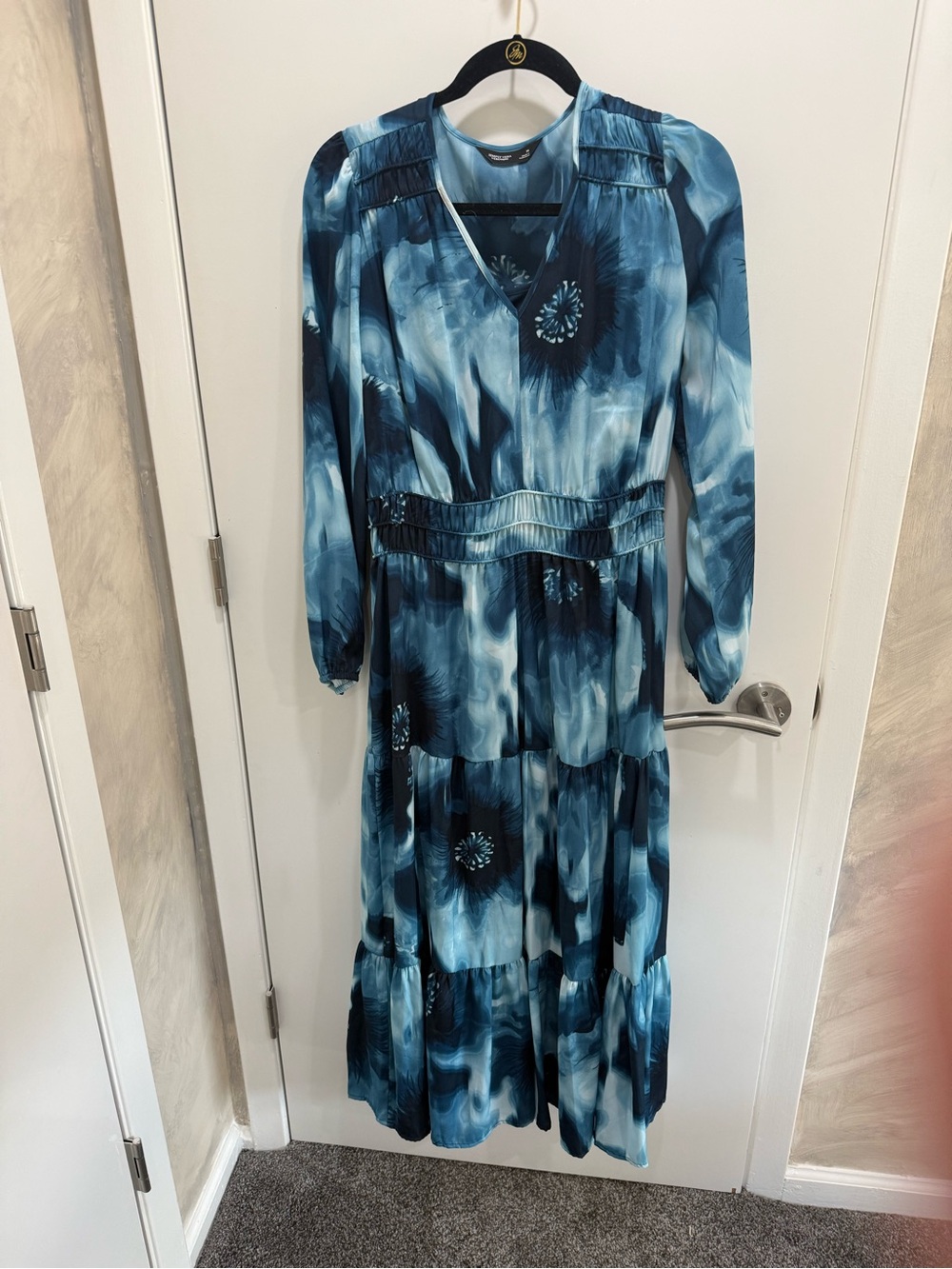 Simply Vera Vera Wang Blue Tie-Dye Floral Tiered Long Sleeve Dress
